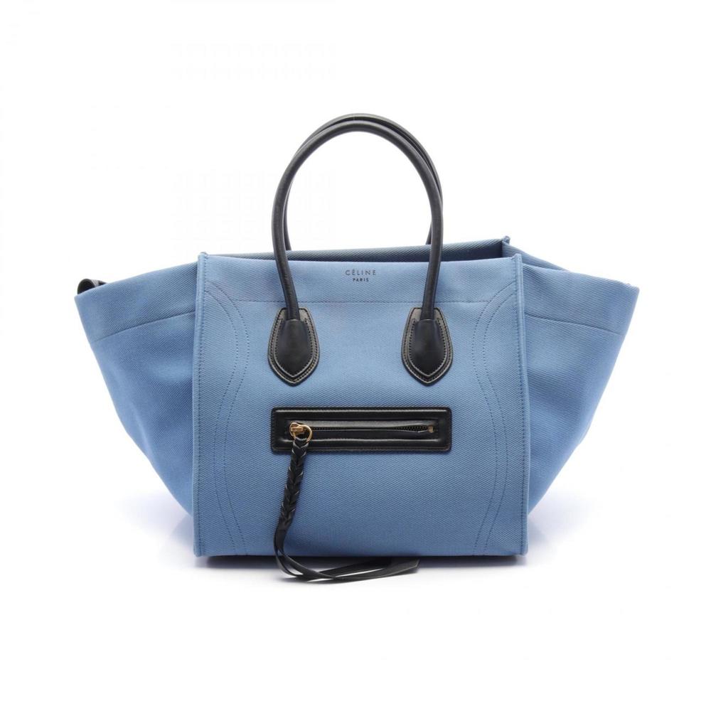 CELINE Luggage Phantom Tote Bag Canvas Leather Women's Blue Black 169953 - Picture 2 of 8